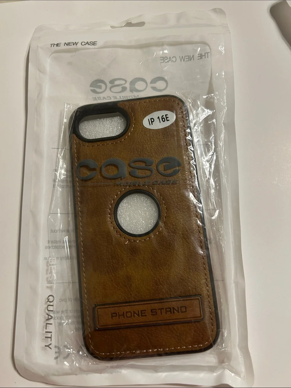 Brown Leather iPhone 16E Case with Built-in Kickstand
